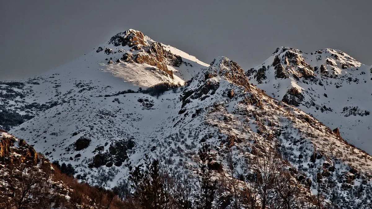 Laderas nevadas y bosque en el Valle Las Trancas, en la precordillera de Ñuble